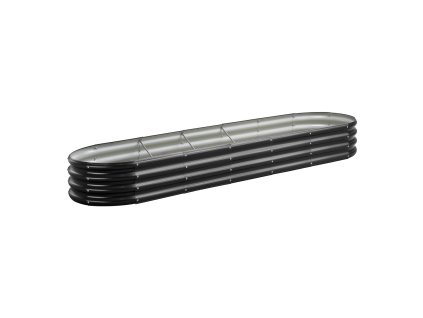 Zvýšený oválny záhon 8×2×1 ft, pozinkovaný, otvorené dno, tmavošedý