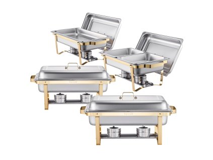 Bufetový ohrievač 8 qt, 4 ks, nerez, zlatý, 2 plné + 4 polovičné