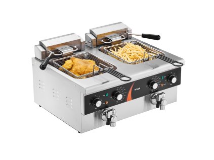 Dvojitá elektrická fritéza 3500w 2×9qt/8.5l 2 koše 1mm nerez časovač