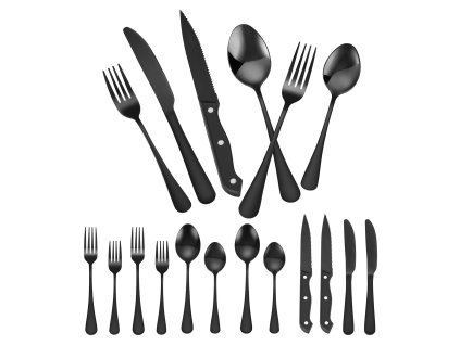 Jedálenská 48-dielna nerezová súprava príborov, čierna, pre 8 osôb