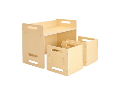 Montessori drevený stolík s 2 stoličkami, nastaviteľná výška pre deti