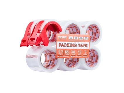 Priehľadná balíková páska 12×1.88"×65 yd 3" jadro 2.7 mil s dávkovačom