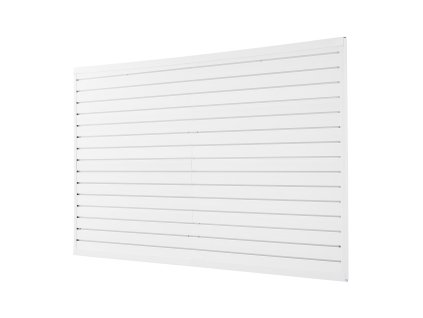 Pvc slatwall panel 8×4 ft biely, nastaviteľný, s prepájacou konštrukciou