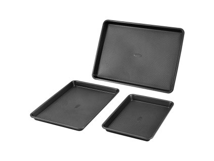 Sada 3 pekárenských plechov nepriľnavá uhlíková oceľ s rukoväťami