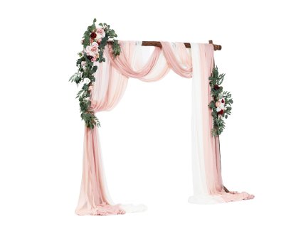 Sada umelých svadobných kvetov s šifónovými závesmi, ružová, 2+3 ks