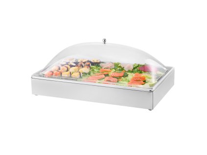 Servírovací podnos 1×1 nerez s priehľadným vekom a 3 miskami na ľad