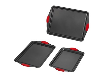 Set plechov na pečenie 3 ks, nepriľnavé, z uhlíkovej ocele, s rúčkami