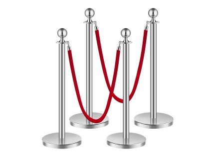 Stĺpiky na reguláciu davu, 4 ks, 2 červené zamatové laná, 5 ft, nerezové