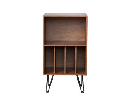 Stojan na gramofón, 3 úrovne, úložisko na platne, kovové nohy, hnedý