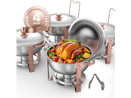 Súprava ohrevného bufetu, nerezová, 4 ks full size pan, 5 qt, ružová