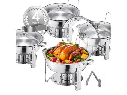 Súprava ohrievačov 5 Qt, 4 ks, nerez, 4 panvy, sklenené veko, stojan