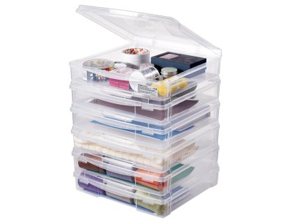 Úložné boxy na papier 6 ks, priehľadné, stohovateľné, zaoblené rohy