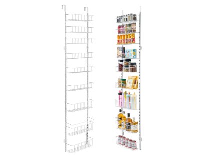 Závesný organizér na dvere 9 políc, oceľový, nastaviteľný, biely