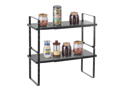 Nastaviteľný 2-podlažný organizér do skrinky, rozťahovací, čierny