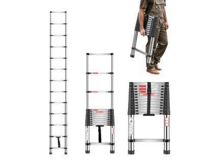 Teleskopický nerezový rebrík, výsuvný 3740 mm, 13 stupňov, 150 kg