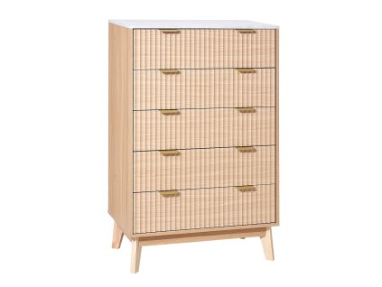 Komoda 5-zásuvková, ryhovaná, drevená, s ochranou proti prevráteniu