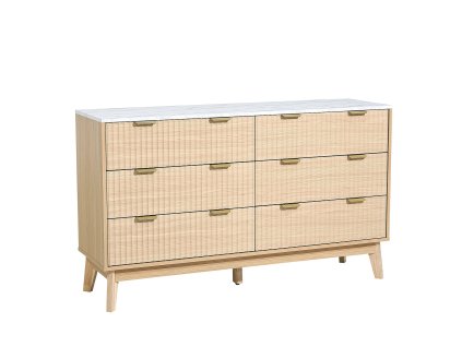 Komoda 6 zásuviek, ryhované čelá, svetlé drevo, proti prevráteniu