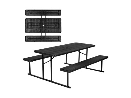 Skladací piknikový stôl 6 FT so lavicami, oceľ, otvor na dáždnik