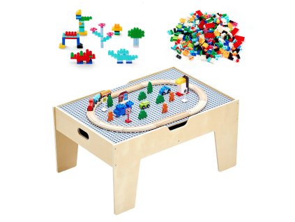 Detský herný stôl, 290 kociek, 30-dielna drevená vláčiková sada, 3+