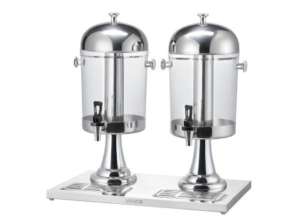 Dispensér na nápoje 2×8L nerez a plast s kohútikmi a zásobníkom na ľad