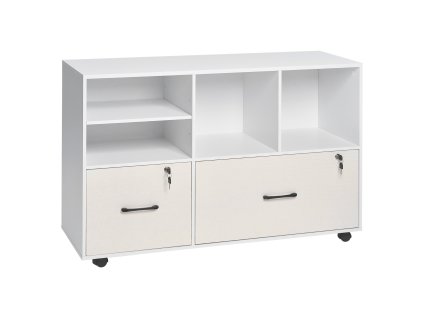 Drevená mobilná kartotéka 2 zásuvky, zamykaná, pre tlačiareň, biela