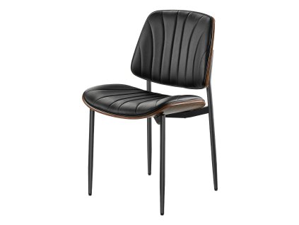 Jedálenské stoličky 2 ks kožené, s hrubým sedákom, kovové nohy, čierne