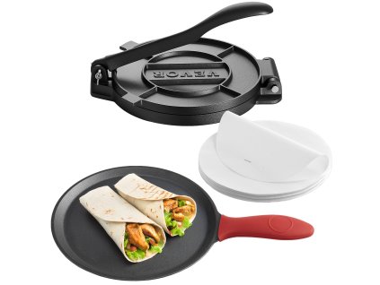 Lis na tortilly z liatiny 8 inch s rukoväťou a 100 papiermi na múčne