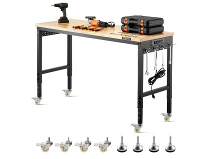 Nastaviteľný pracovný stôl 1524 mm, nosnosť 907 kg, zásuvka, kolieska