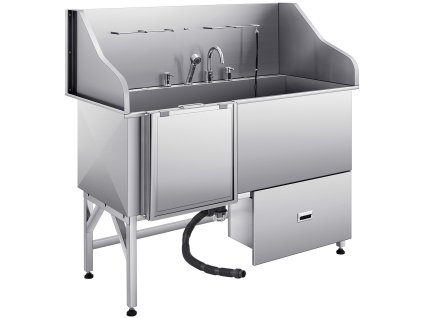 Nerezová psia vaňa 304 154.9 cm, protisklzová rampa, zásuvka