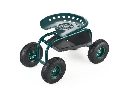 Pojazdný záhradný vozík so otočným sedadlom a košíkom, nosnosť 300 lbs