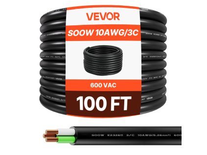 Predlžovací elektrický kábel 30,48 m dlhý 10 awg (6 mm²) medený