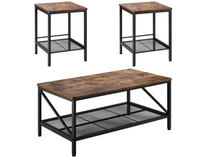 Sada 3 stolov konferenčný stôl 105 cm + 2 koncové stolíky, kovové nohy