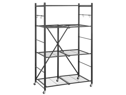 Skladací 4-policový regál 36w×21d×60h inch, 5 kolies, 4 háčiky