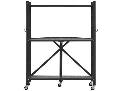 Skladací regál 3 police 28×13×36 inch kovový, 5 koliesok, 4 háky