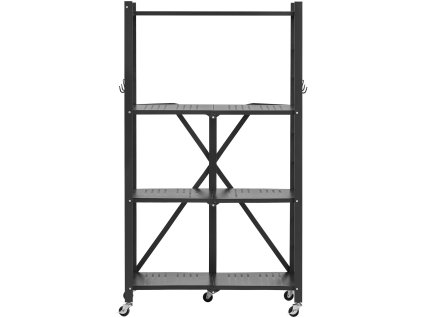 Skladací regál 4 police, 26×13×46" kovový, 5 koliesok, 4 háčiky