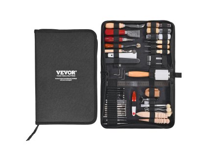Súprava nástrojov na prácu s kožou, 59 kusov, plátená taška, s razením