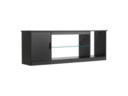 Tv stolík do 1651 mm, drevený s led pásikom, sklenená polica, čierny