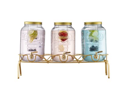 Výdajník nápojov 3×8 l súprava sklo, stojan, nerez kohútik, infuzér