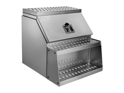 Bočná hliníková skrinka so schodom 610×695×645 mm, t-zámok a kľúče