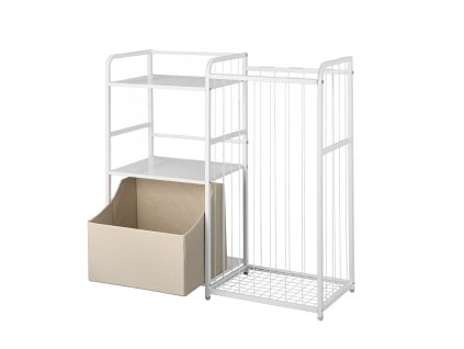 Detský regál na knihy a hračky 2-poschodový s látkovým košom, biely