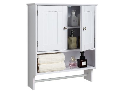 Kúpeľňová nástenná skrinka 2 dvere, nastaviteľná polica, nad wc, biela