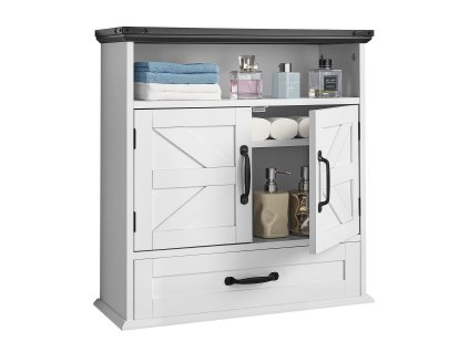 Kúpeľňová nástenná skrinka 2 dvierka, nastav. pol., nad wc, biela