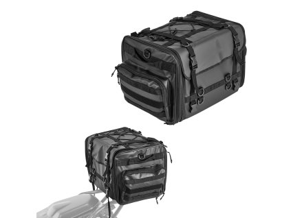 Motocyklový zadný vak 40-60 L rozšíriteľný s pláštenkou a popruhmi