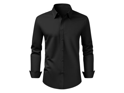 Pánska košeľa s dlhým rukávom slim fit streč bez pomačkania čierna