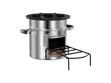 Prenosný raketový sporák na drevo, nerez, s jednými dverami a taškou