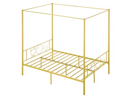 Rám postele s baldachýnom full size, kovový, 4 stĺpy, úložný priestor