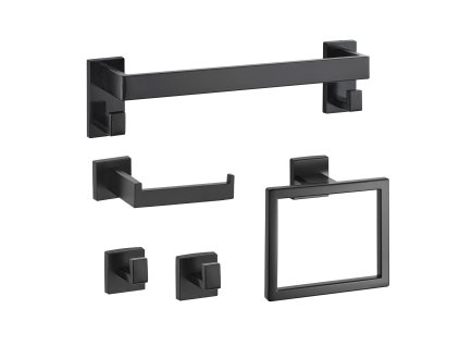 Sada kúpeľňových doplnkov 5 dielov, nerezová matná čierna, 16 inch tyč