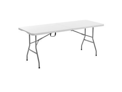 Skladací plastový stôl 6 ft rozkladací na polovicu s rukoväťou, biely