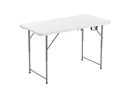 Skladací stôl 4 ft, plastový obdĺžnikový, nastaviteľná výška, biely