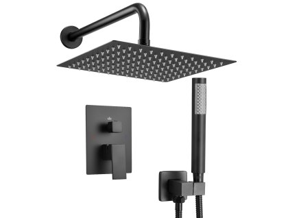 Sprchová súprava 25.4cm štvorcová dažďová hlava, ručná, matná čierna